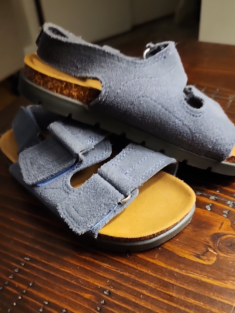Zara Kids Blue Suede Double-Strap Sandals with Tan Footbed Size 24= US 8 Toddler